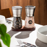 Salt & Pepper Grinder Set with Stand – Himalayan Salt & Whole Peppercorn Duo
